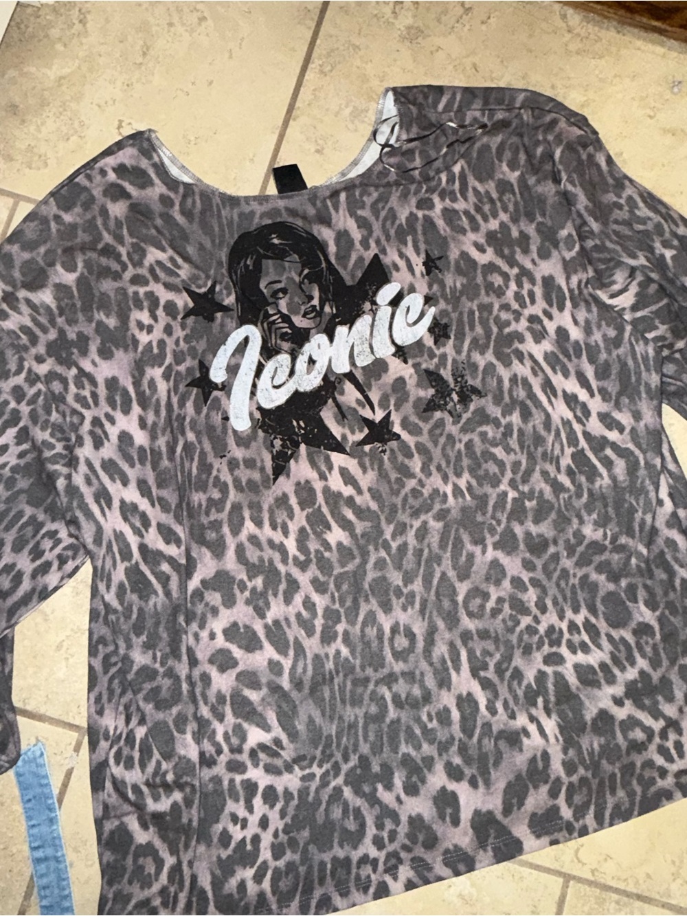 Urban Outfitters Gray Leopard Print 'Iconic' Long Sleeve Tee